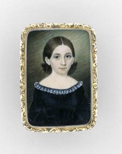 Portræt af en pige, ca. 1845 (akvarel på elfenben, forgyldt og glas) af Clarissa Peters