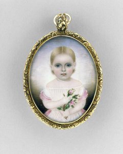 Portræt af en pige, ca. 1840 (akvarel på elfenben, forgyldt og glas) af Clarissa Peters Russell