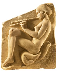 En aulos-spiller. Afrodites alter, såkaldt Ludovisi-trone, venstre panel, ca. 430 f.Kr.