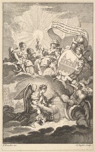 Frontispice, fra The Building of St. Sulpice af Alexis Piron, ca. 1744. af Claude Augustin Duflos