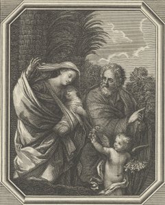Flugten til Egypten, den hellige familie, der går med den unge Johannes Døberen, tre..., ca. 1720-86.
