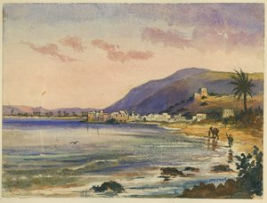 Haifa med Carmel Ridge bagved (wc og blyant på papir) af Claude Conder