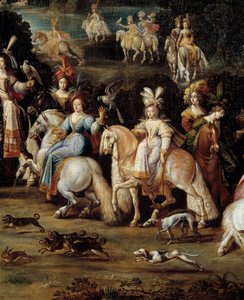 Ecuyeres jagtfalk Detalje fra et maleri af Claude Deruet (1588-1662). Svag. 1,14 x 2,58 m af Claude Deruet