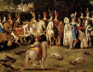 De fire elementer. Luftdetalje: Ecuyere jagtfalk. Maleri af Claude Deruet (1588-1662)