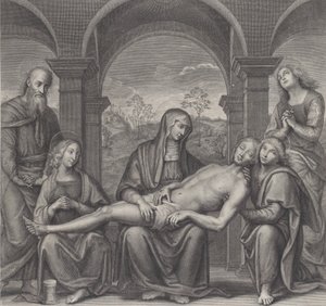 Kristus i graven, hvilende over Jomfruens skød, efter Perugino, ca. 1685-1727. af Claude Duflos