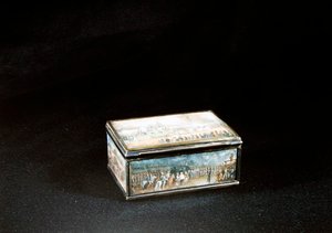 Louis XVI og hans familie ankom til Paris den 6. oktober 1789 (olie & lak med vermeil) af Claude Edme Charles de Lioux de Savignac