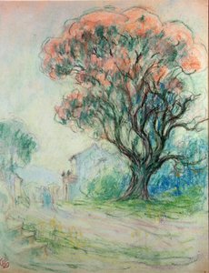 Pink træ (pastel på papir)