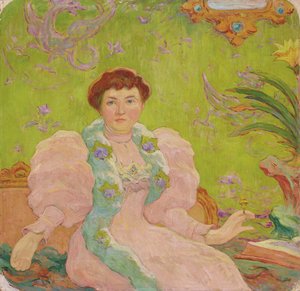 Ung kvinde i lyserød kjole; Jeune femme a la robe rose, ca. 1893 (olie på lærred)
