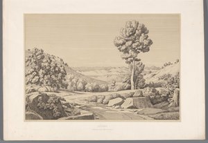 Landschap met weg Attica (titel på objekt) Udsigt over de mest berømte steder i det antikke Grækenland (...) (serietitel) af Claude Félix Théodore Caruelle d