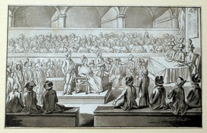 Dronning af Frankrig Marie Antoinette for Revolutionsdomstolen: dage af 14,15,16/10/1793 Advokaten, der forsvarede sig i hans sag, er Claude Francois Chauveau-Lagarde (1756-1841). Tegning med sort blæk Dim. 0,097x0,15 m. Paris, Louvre-museet af Claude Francois Chauveau Lagarde
