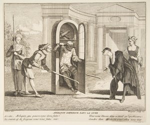 Harlekin, kejser på månen.n.d. Skaber: Claude Gillot, Jacques Gabriel Huquier.