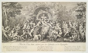 Fest for guden PAN, fejret af Sylvains og nymfer af Claude Gillot