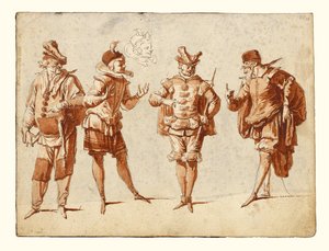 Fire figurer i teaterkostume af Claude Gillot