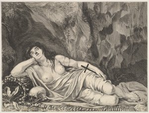 St. Mary Magdalen tilbagelænet i en grotte. af Claude Goyrand