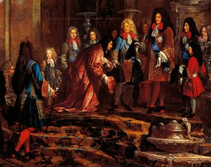 Ludvig XIV modtog underkastelse, Doge af Genova i maj 1685, maleri af Claude-Guy Halle (1652 til 1736), ca. 1710 (olie på lærred)