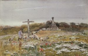 Ved korsvejen (akvarel på papir)