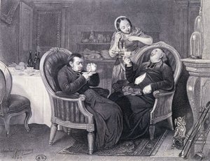 Efter middagen: To præster tager kaffe og fordøjelse, serveret af deres tjenestepige. af Claude Jacquand