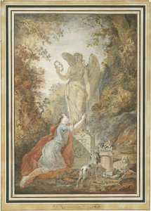 En kunstner, der tilbeder en statue af dyd af Claude Jean Baptiste Hoin
