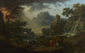 Et bjerglandskab med en storm på vej af Claude Joseph Vernet