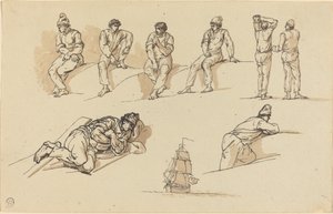 Otte Studier af Figurer og et Skib til Søs af Claude Joseph Vernet