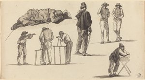Figurstudier, inklusive en mand, der sover på jorden og to mænd, der saver af Claude Joseph Vernet