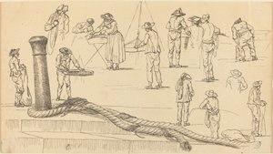 Kajfigurer og en Længde af Reb fastgjort til en Pullert af Claude Joseph Vernet