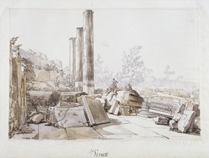 Ruinerne af Serapis-templet i Pozzuoli, 1750 (pen og blæk og vask over sort kridt på papir)