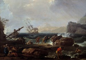 Scene med skibbrud Maleri af Joseph Vernet (1714-1789) Montpellier fra det 18. århundrede, Musee Fabre af Claude Joseph Vernet