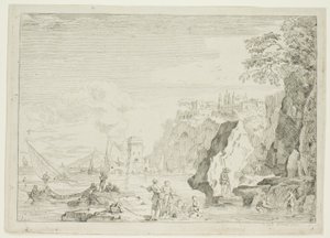 Stranden med det store tårn af Claude Joseph Vernet