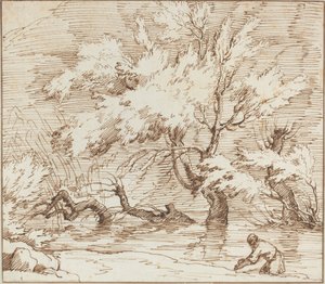 Træer reflekteret i en bæk af Claude Joseph Vernet