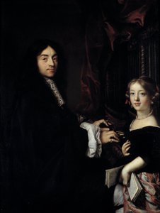 Portræt af organisten Charles Couperin (1638-1679) med datteren af maleren Maleri af Claude Lefebvre (1632-1675) 1600-tallet søn. 1,27x0,96 m af Claude Lefebvre