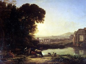 Kvæg og geder drikker ved en ruin af Claude Lorrain