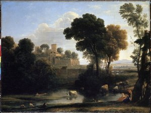 italiensk landskab. Maleri af Claude Gelee kendt som Claude Le Lorrain (1600-1682)