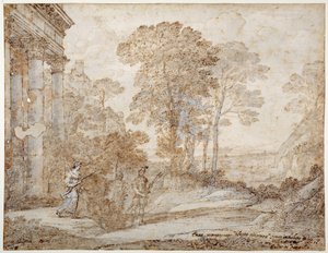 Mødet mellem Venus og Æneas, ca. 1678 (pen & blæk med vask på papir) af Claude Lorrain