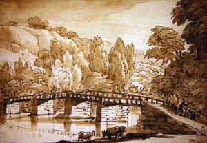 Skovklædt landskab (pen & blæk og vask på papir) af Claude Lorrain