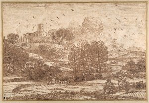 Hagar og englen (pen og brunt blæk på papir) af Claude Lorrain