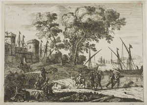 Kystscene med en kunstnertegning af Claude Lorrain