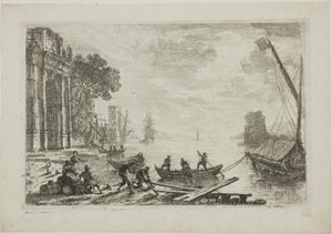 Havnescene med Rising Sun af Claude Lorrain
