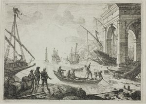 Havnescene med et fyrtårn af Claude Lorrain