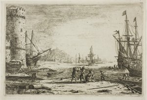 Havn med et stort tårn af Claude Lorrain