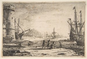 Havn med stort tårn, ca. 1641. af Claude Lorrain