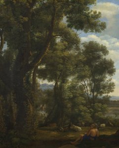 Landskab med en gedehyrde og geder  af Claude Lorrain