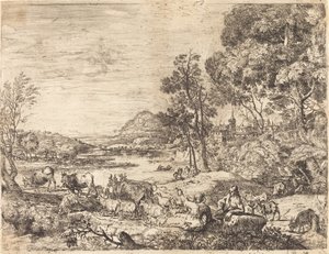 Hyrde og hyrdinde taler i et landskab (Berger et bergère conversant) af Claude Lorrain