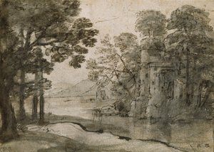 Vandmølle blandt træer, c1635-1638 af Claude Lorrain
