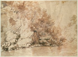 Et studie for et landskab (pen og bistre og vask på papir) af Claude Lorrain