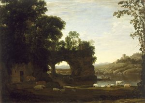 Landskab med en klippebue og flod, ca. 1628-30