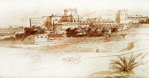 Udsigt over en lille italiensk by, ca. 1630 (pen & vask) af Claude Lorrain
