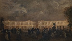 Illumination af Place Louis-XV i anledning af Dauphins fødsel, oktober 1781, ca. 1781 (olie på lærred) af Claude Louis Chatelet