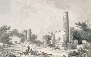 Ruinerne af Castor og Pollux-templet, Agrigento, med kunstnere, der tegner af Claude Louis Chatelet