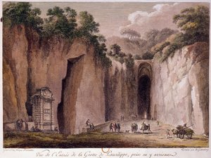 Udsigt over Pausilippes grotte (Posillipo) (eller "Grotta Vecchia"), nær Napoli. tegning af Chatelet.
